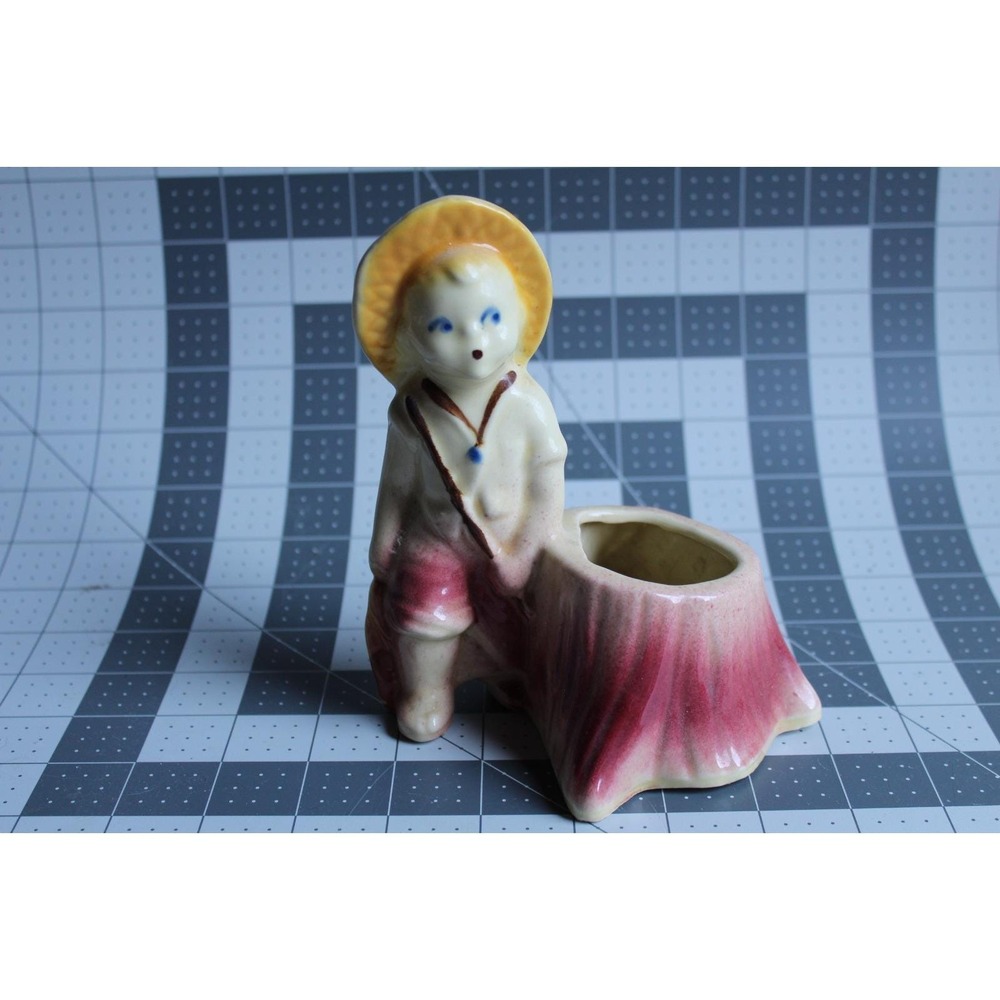 Vintage Shawnee Pottery Planter Fishing Boy Zanesville Ohio USA #532